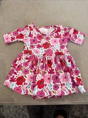 Mila & Rose Floral Knit Dress in Pink & Red
